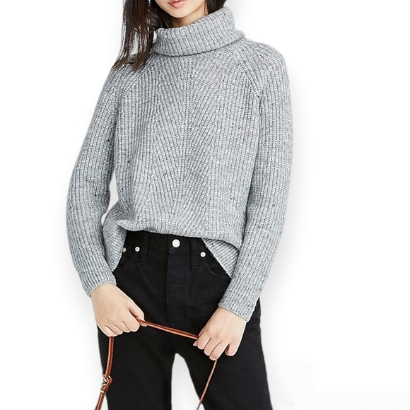 Madewell Donegal Mercer Wool Blend Turtleneck Sweater Grey Cozy Knit XS - Picture 2 of 10